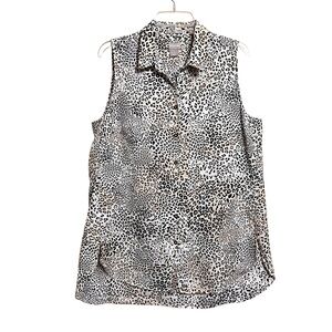 Chico's Womens No Iron Leopard Linen Tunic Top L 12 Multicolor Coastal Grandma